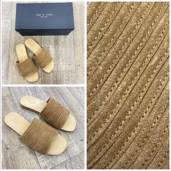 Rag & Bone Cameron Flat Slip-on Suede Sandal In Camel Suede size 6.5 - Picture 2 of 4